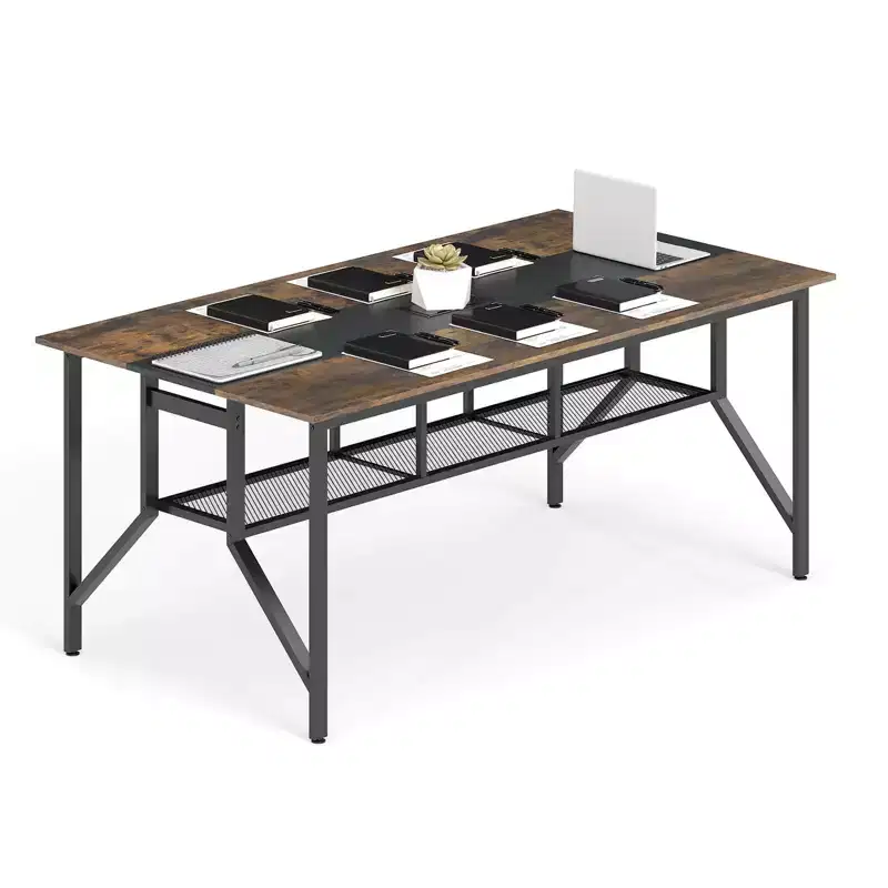 Costway 1/2 PCS 6 FT Conference Table with Cable Grommet & Storage Shelf for Meeting Room Office