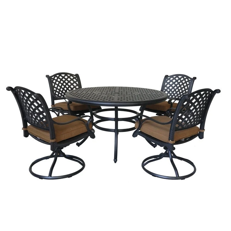 Ventura Cast Aluminum 5 Piece Round Dining Set with 4 Swivel Rockers - N/A