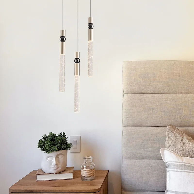 3-Light LED Crystal Pendant Light, Dimmable Ceiling Hanging Light Fixture