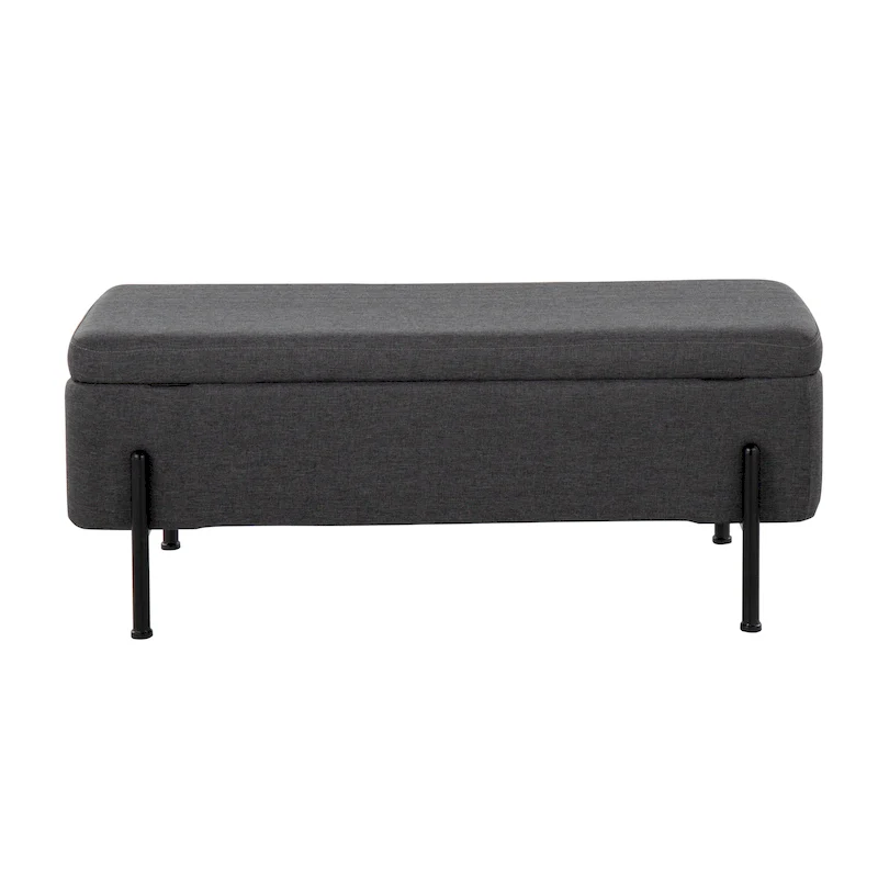 Upholstered Storage Bench with Flip-Top Lid — Fabric/Velvet/Faux Leather, Black/Gold Base, Seats 1