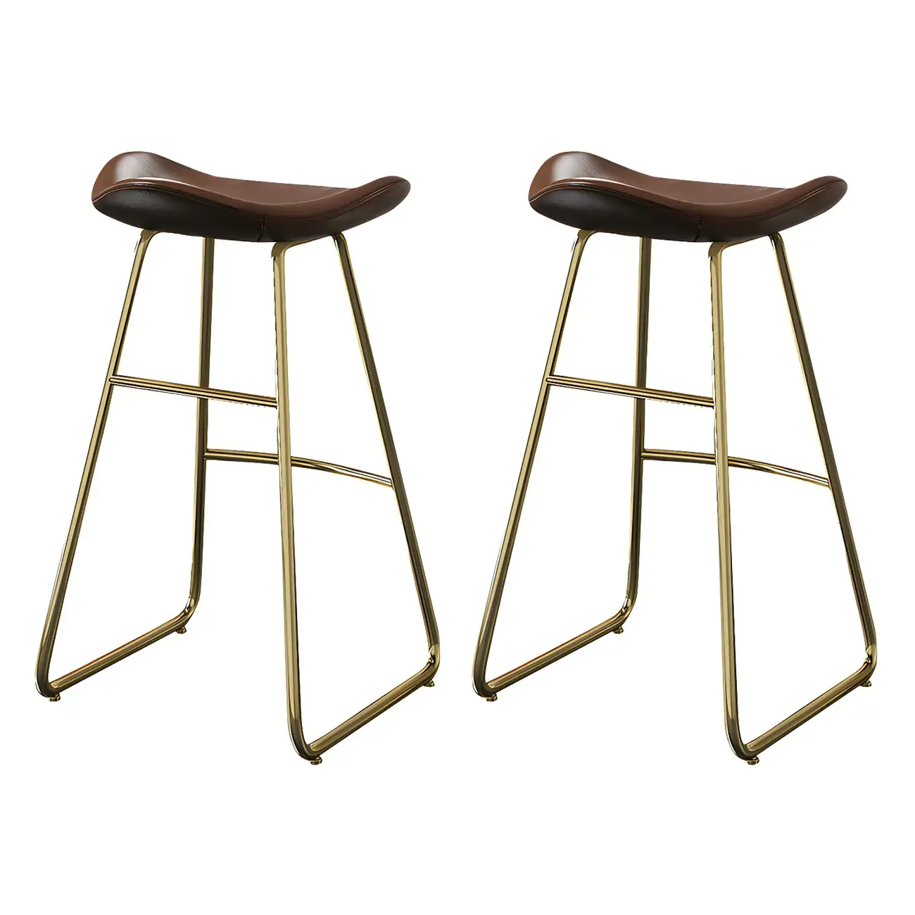 Classic Brown Saddle Leather Counter Height Bar Stools