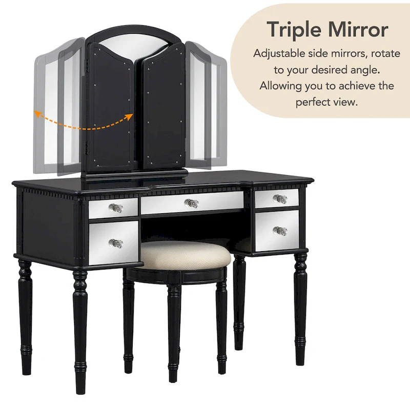 43 Dressing Table Set with Mirrored Drawers and Stool
