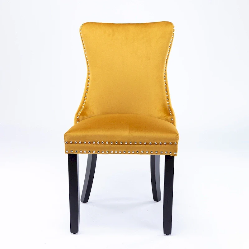 Velvet Wingback Dining Chair with Rivet Trim, Set of 2 (Gold / Grey / Black / Blue / Beige)