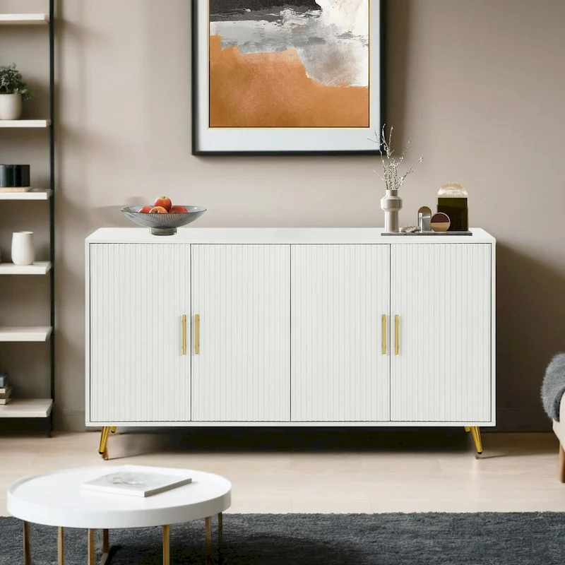 Wood TV Stand with Storage Cabinet & Adjustable Shelves, Media TV Console for Living Room Bedroom