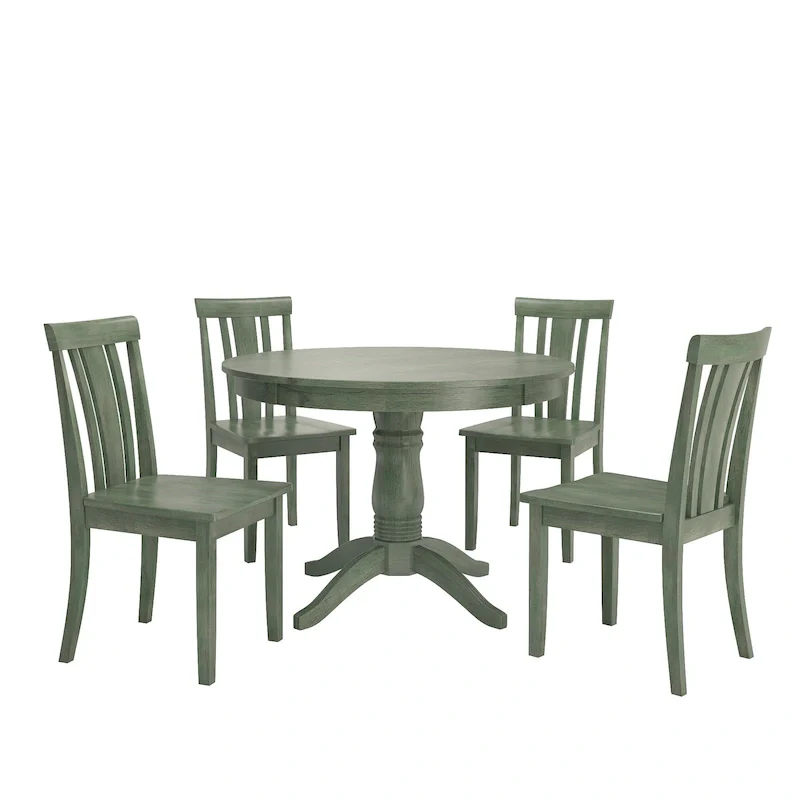 Wilmington II Round Pedestal Base Antique Sage Green 5-Piece Dining Set by iNSPIRE Q Classic