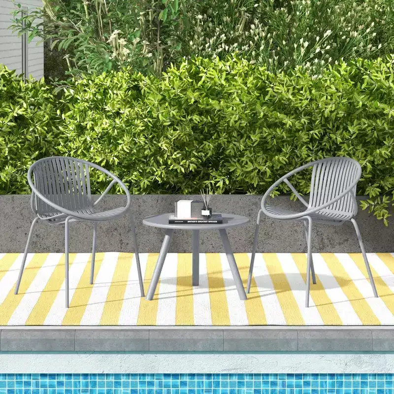 Costway 3 Pieces Bistro Set All Weather PP Patio Conversation Set with Round Coffee table Gray/Green