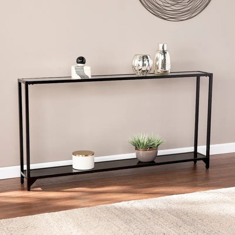 Narrow Metal Console Table with Tempered Glass Top