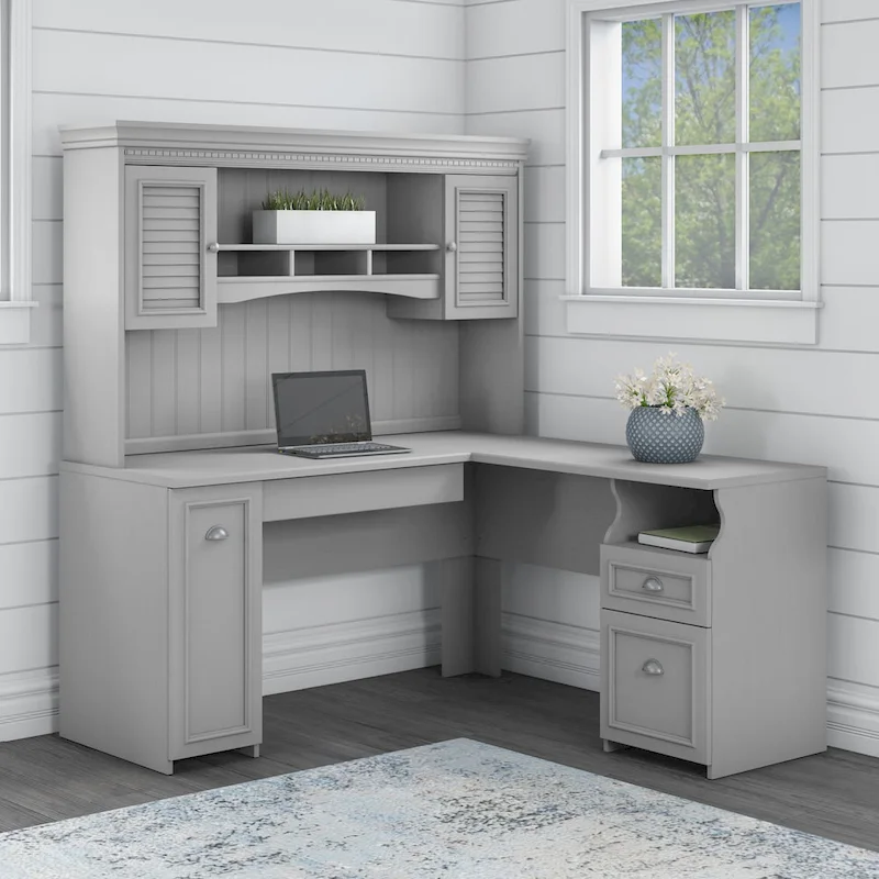 Fairview 60W L Shaped Desk with Hutch by Bush Furniture