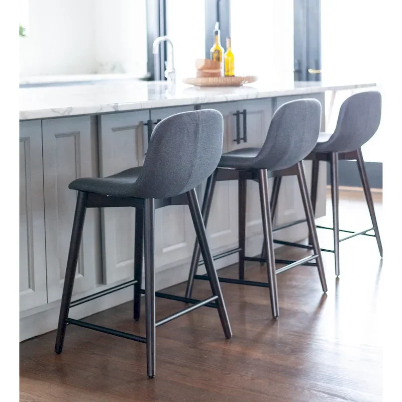 Upholstered Solid Wood Counter Stool With Footrest by