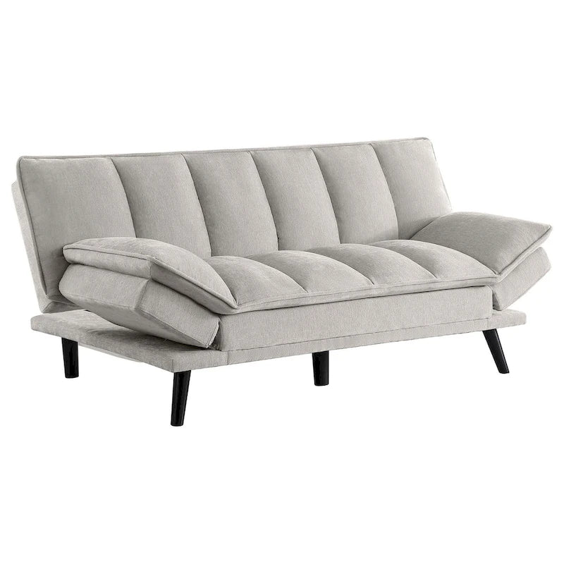 Convertible Sofa Bed, Tufted Light Gray Fabric, Black Legs, 78 Inch
