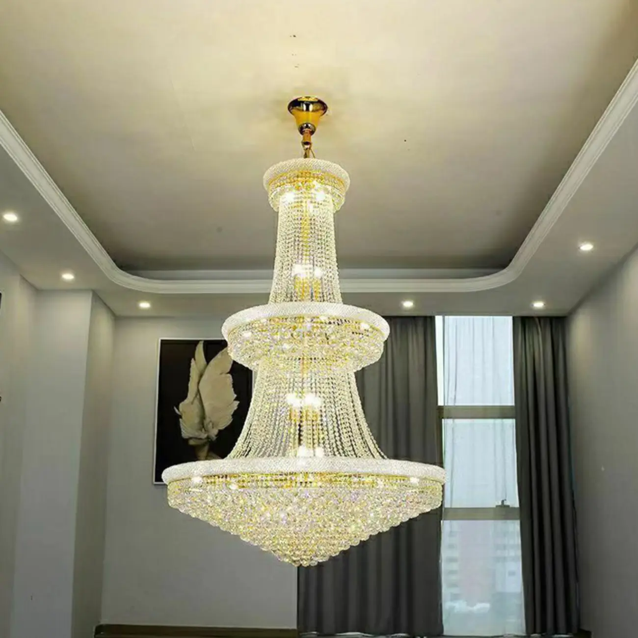 Adjustable Grand Gold Clear Crystal Chandelier