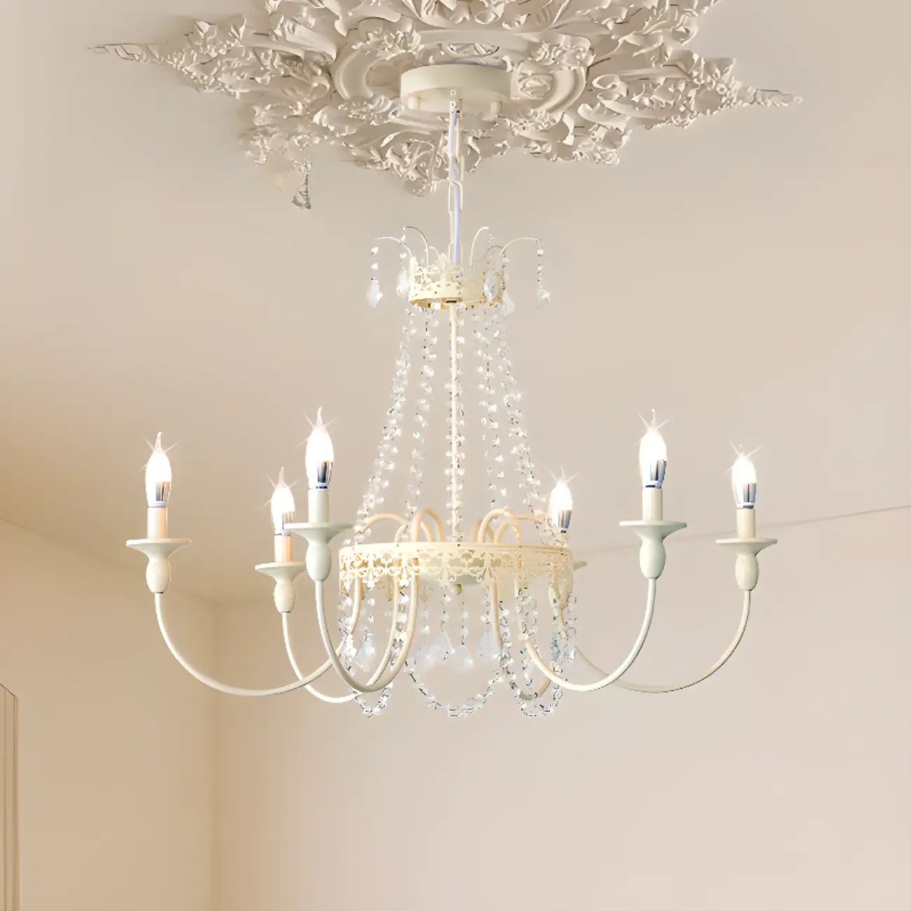 White Crystal Chandelier Classic Iron Elegant Design