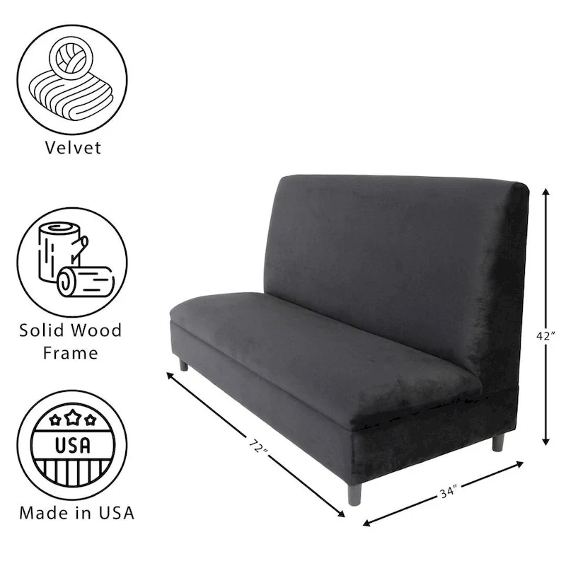 Black Velvet Upholstered Seating Booth with Solid Wood Frame