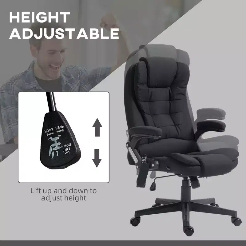 6 Point Vibrating Massage Office Chair with Heat, Linen High Back Massage Desk Chair with Reclining Backrest