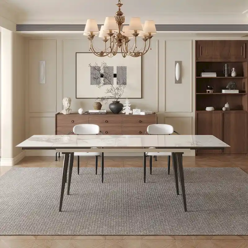 94.48 Rectangular Extendable Sintered Stone Dining Table