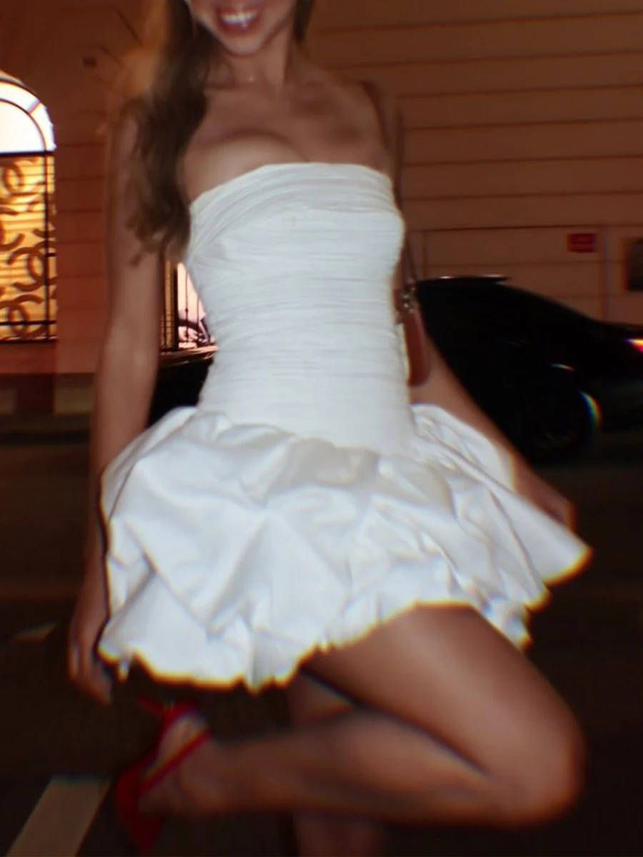 White - Sheath Strapless Satin Ruched Homecoming Dresses