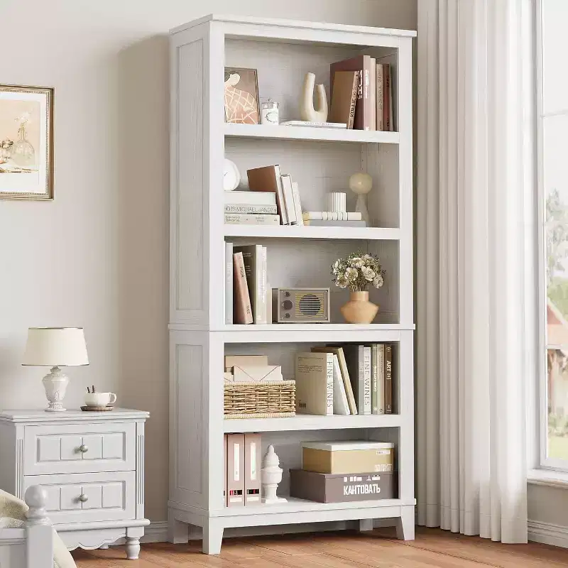 Garvee 5 Tier Bookcase with Adjustable Shelves, 71 Tall Bookshelf w/Wooden Legs, Rustic Vintage Etagere for Living Room, Apartment, Office