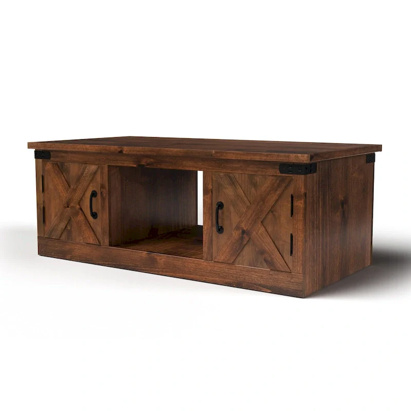 Farmhouse 48 Inch Coffee Table, No Assembly Required, Aged Whiskey Finish