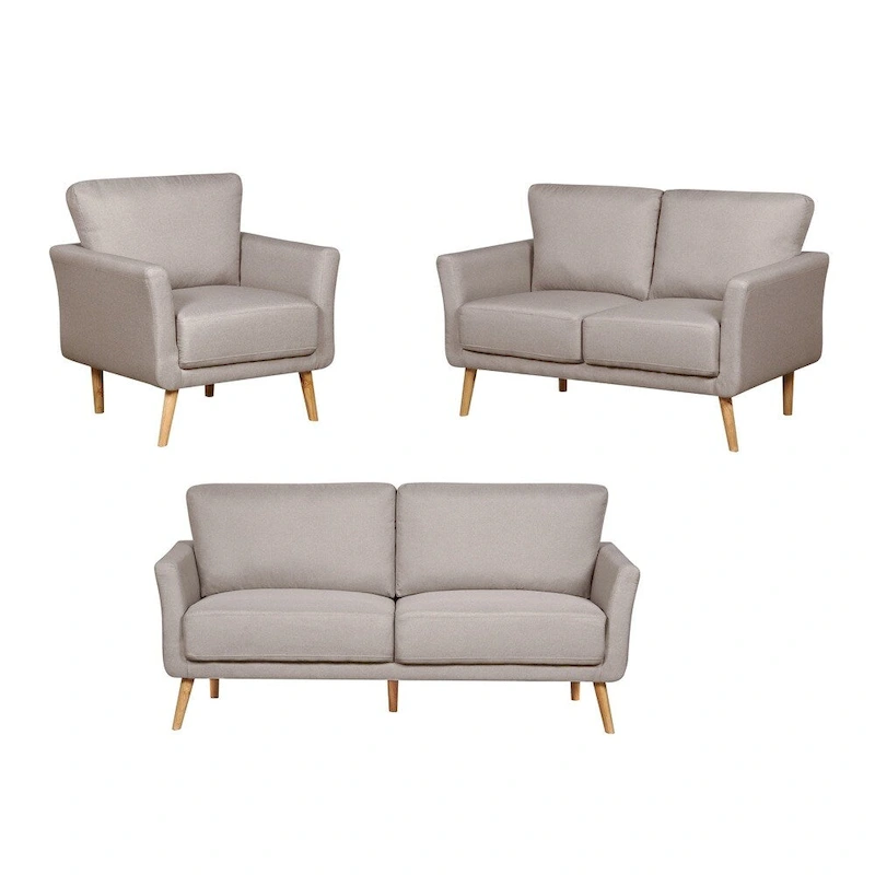3-Piece Linen Fabric Sofa, Loveseat and Chair Living Room Set