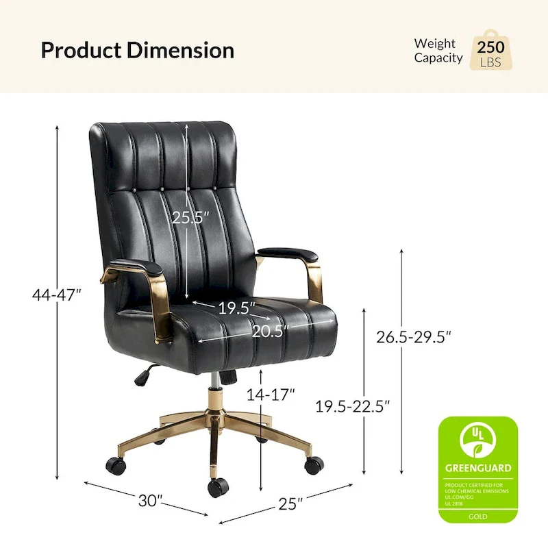 Mid-Century Modern Vegan Leather Office Chair - Swivel Tilting Ergonomic Desk Chair with Channel Tufted Design & Adjustable Height