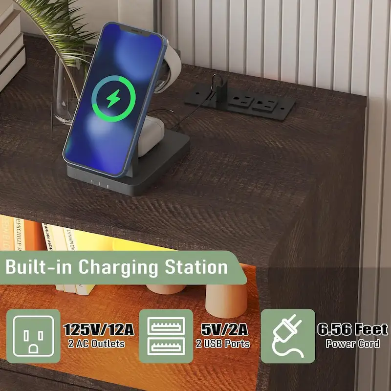 Modern Wood Dresser with 8 Drawers, Bedroom Dresser with Charging Station & LED Lights