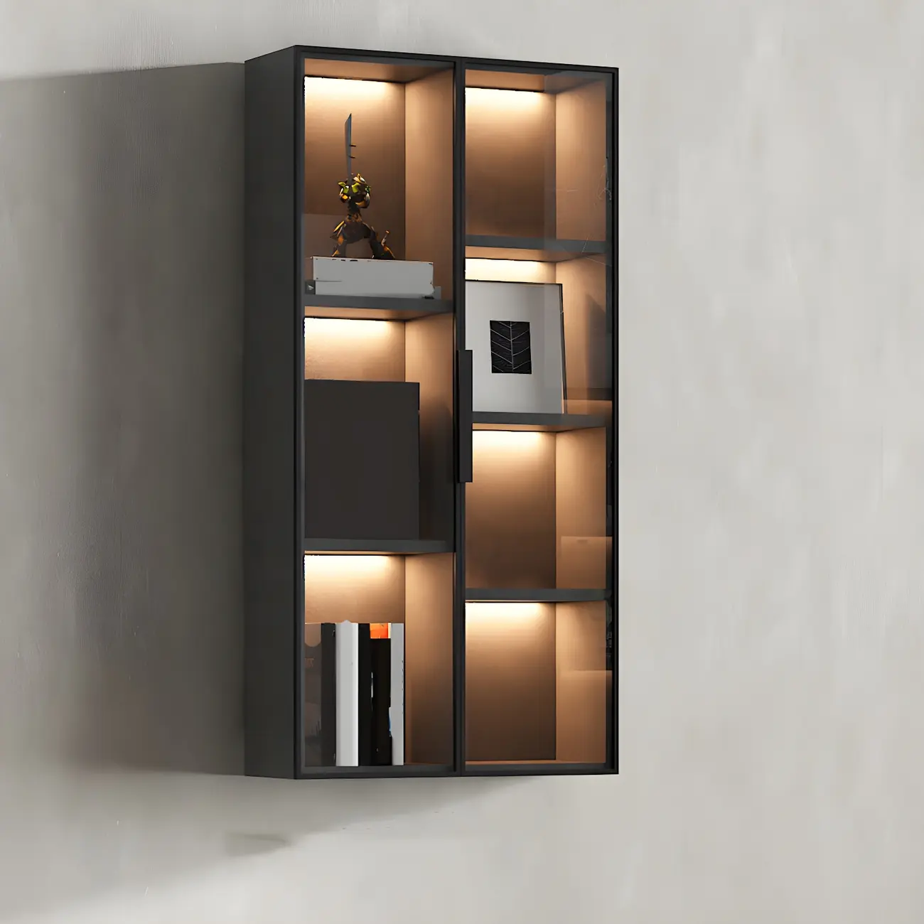 Black Multi-Shelf Wall-Mounted Wooden Display Cabinet