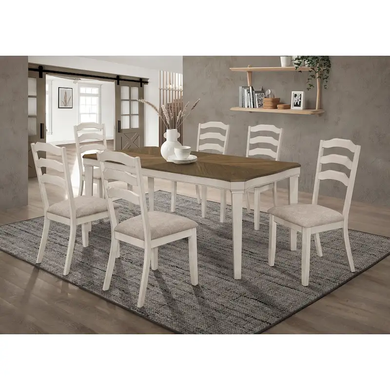 Seaside Nutmeg and Rustic Cream 7-Piece Dining Table Set