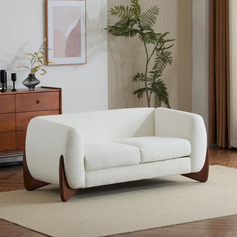 White / Olive-green / Caramel / Navy Blue / Almond Boucle Loveseat, 2-Seat