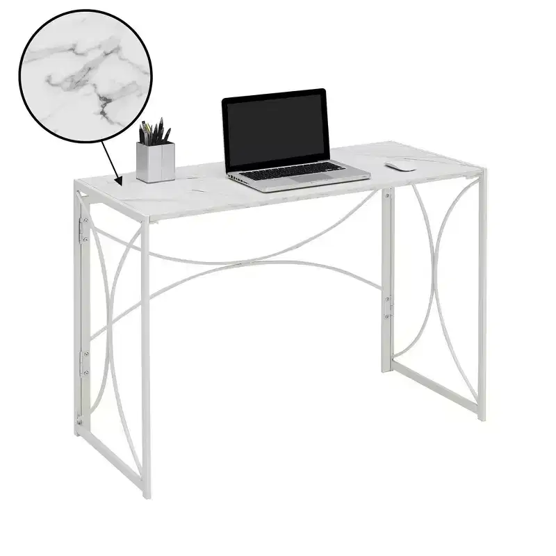 Breighton Home Nova Folding Desk in White Faux Marble/White