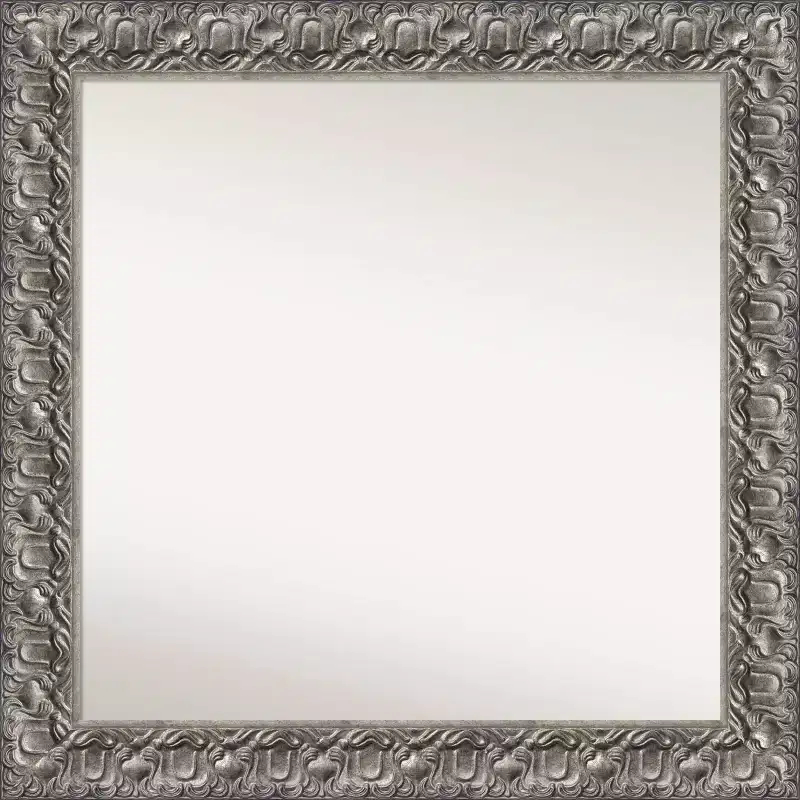 32" x 32" Silver Luxor Wood Bathroom Wall Mirror - Amanti Art: Modern Square, Includes Mounting Hardware