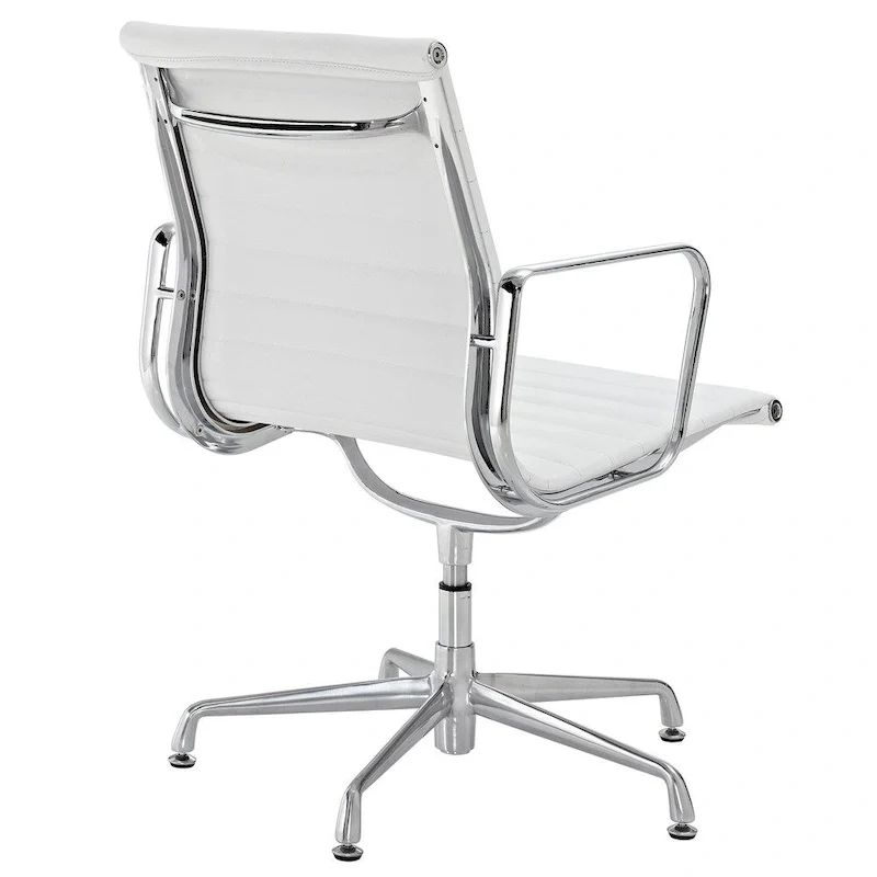 White Genuine Leather Ribbed Mid Back Conference Office Side Chair