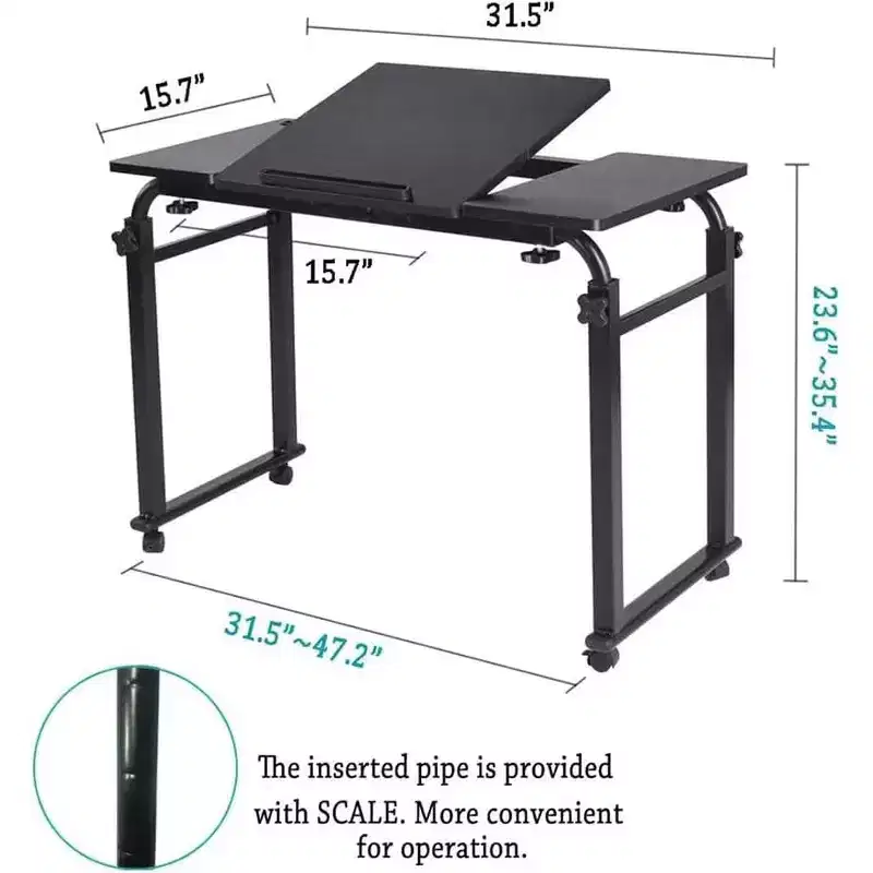 Adjustable Overbed Table with Wheels - Tiltable Laptop Desk for Home/Hospital/Office (24-35 Height, 350Lbs Capacity, 1-Pack)