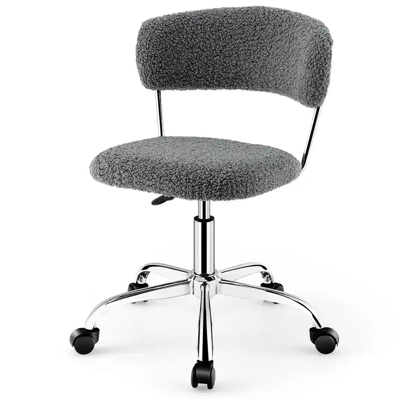 Costway Computer Desk Chair Adjustable Faux Fur Office Chair Swivel Vanity Chair