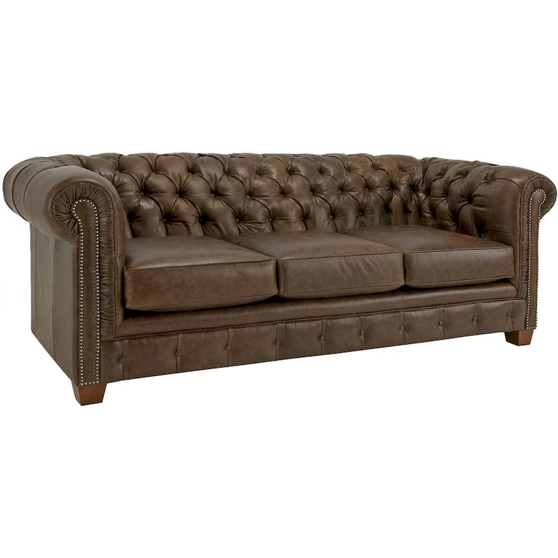 Hancock Tufted Distressed Brown Leather Chesterfield Sofa