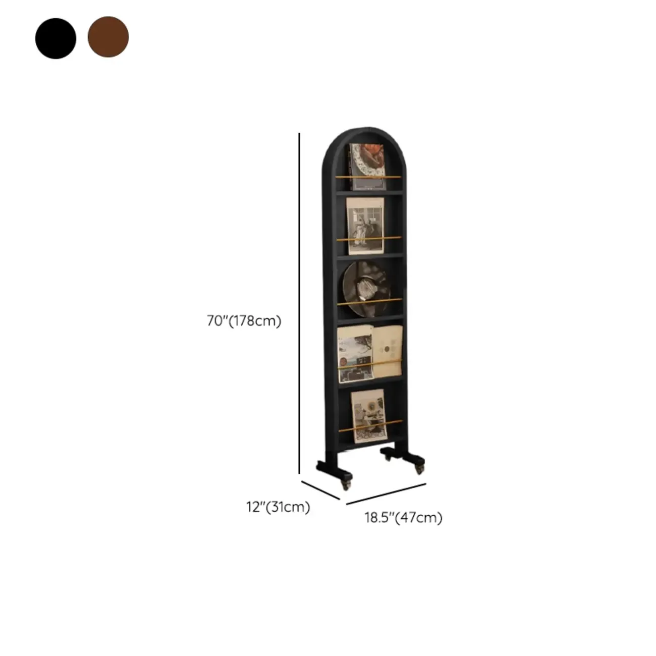 Vertical Wooden Closed Back 5-Shelf Mobile Bookcase