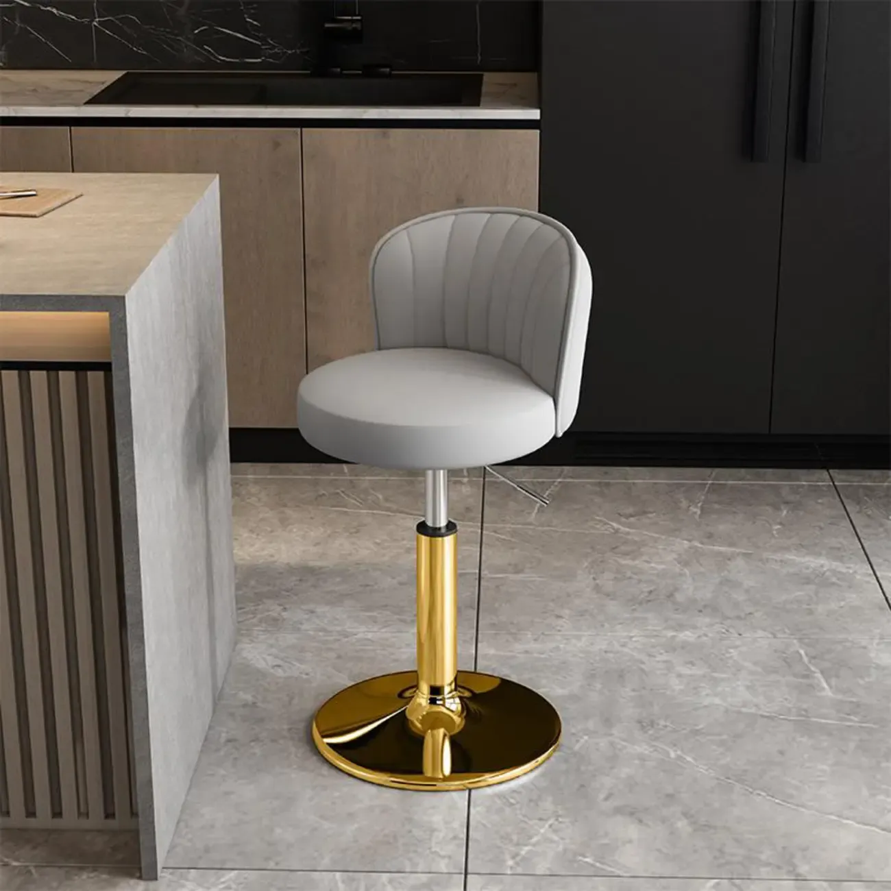 Modern Leather Adjustable Swivel Bar Stools with Back
