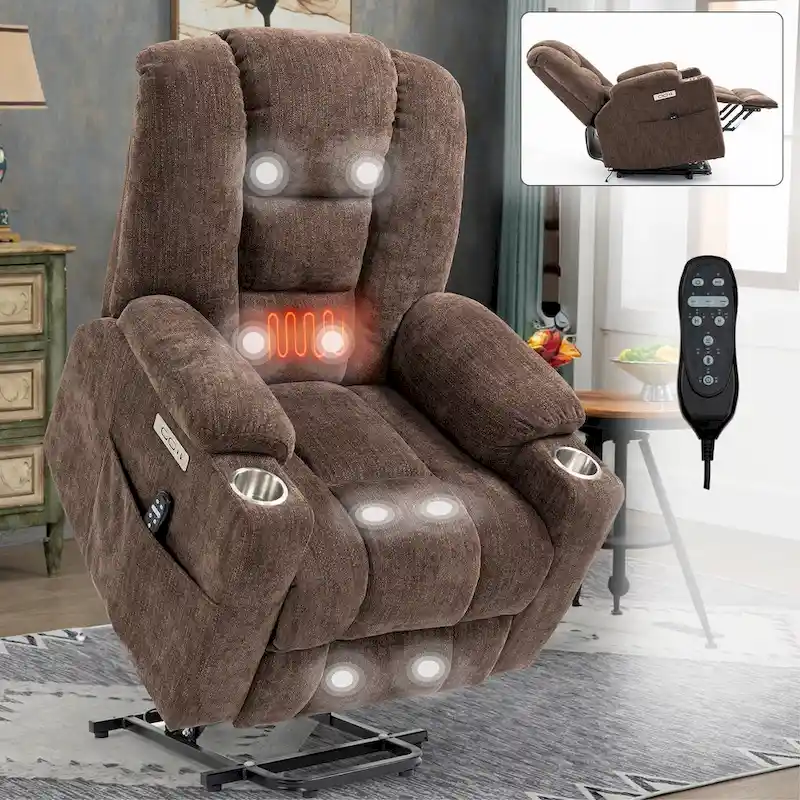 EMON'S Large Power Lift Recliner Chair with Massage and Heat for Elderly, Overstuffed Wide Recliners, Heavy Duty Motion Mechanis