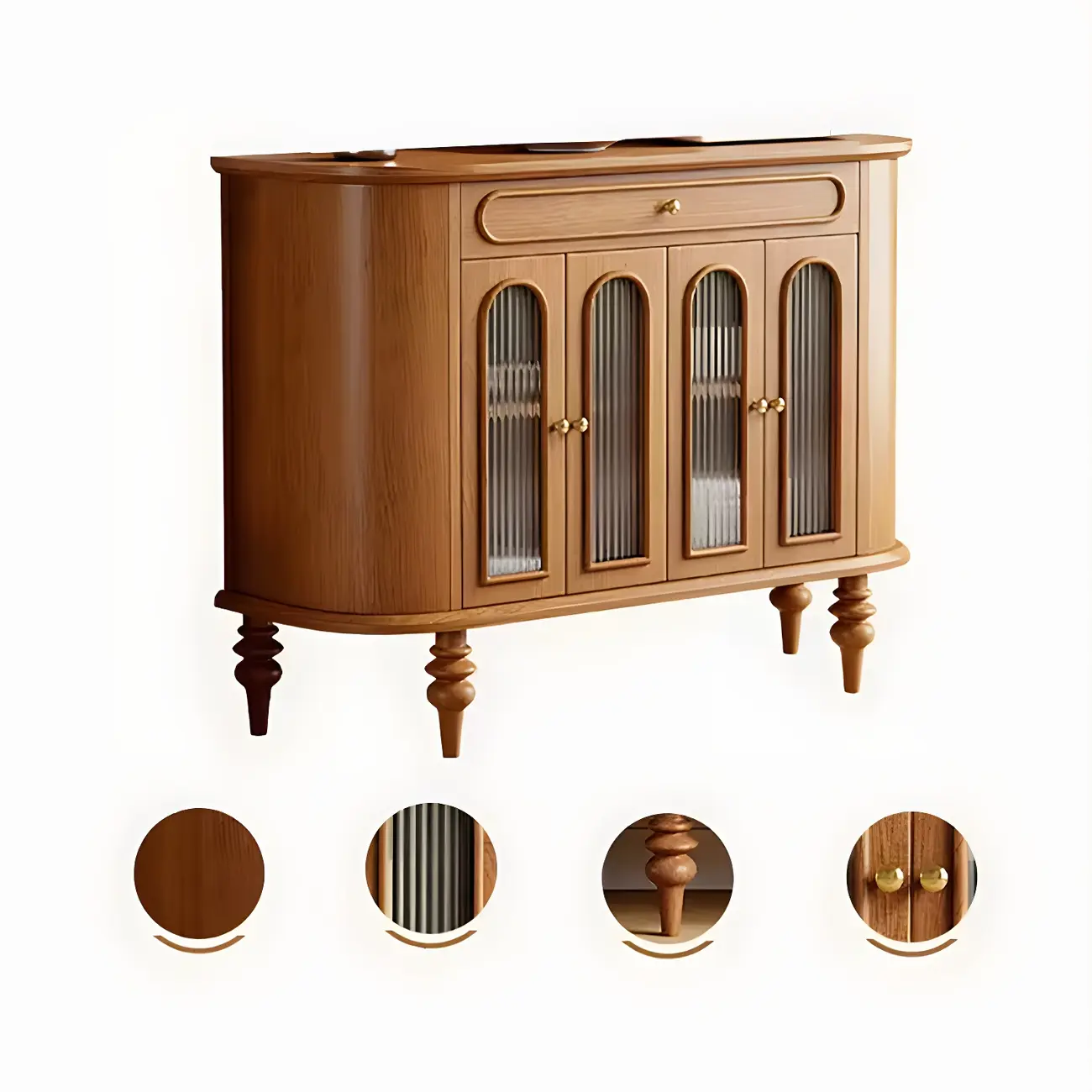 French Country Wooden Buffet Table with Cabinets