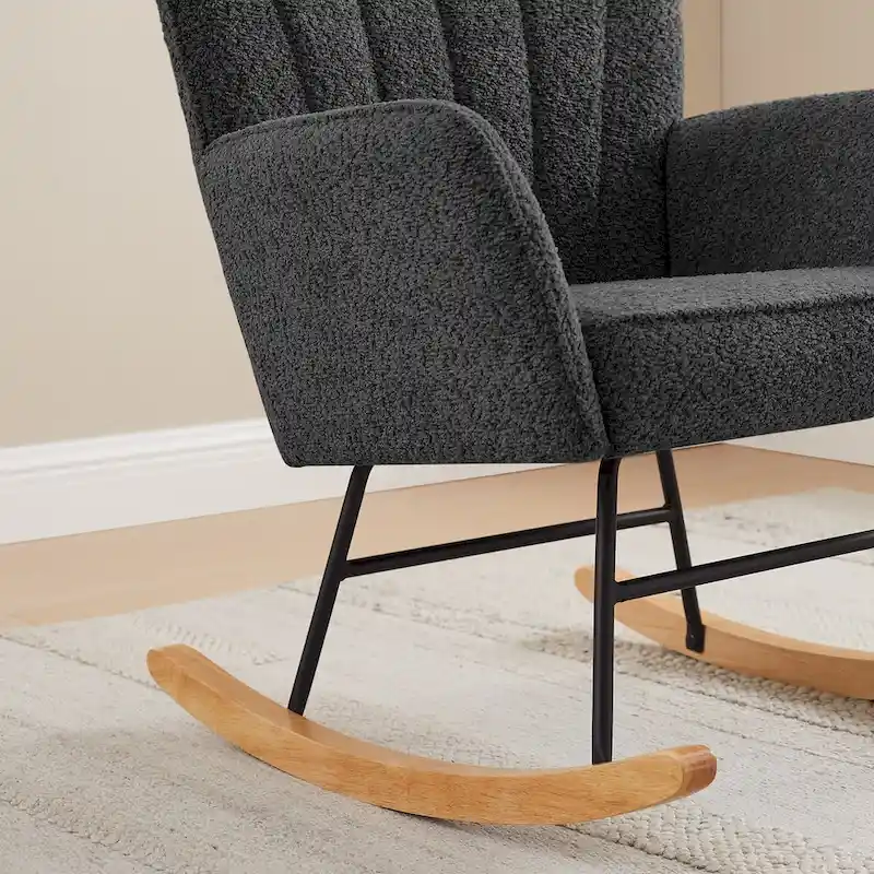 VANOMi 26.77 Wide Boucle Upholstered Nursery Rocking Chair with Wood Legs (Set of 2)