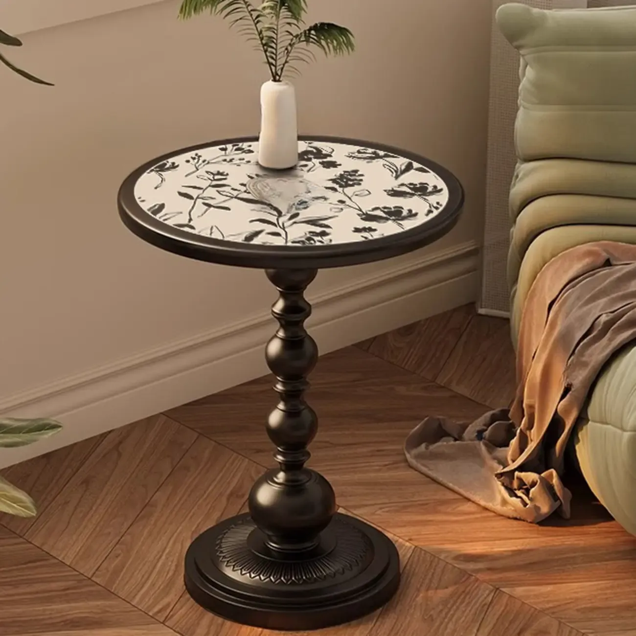 Modern Classic Iron Pedestal End Table Black-White