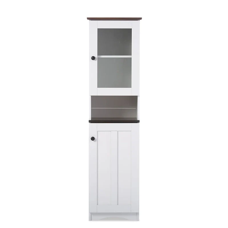 Traditional White Wood Kitchen Pantry Storage Cabinet | Freestanding Cupboard with Shelves