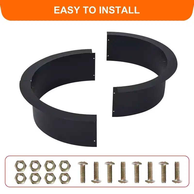 COZONY Outdoor Fire Pit Ring, Heavy Duty Wood Burning Firepit for Camping, Backyard & Bonfire, Round Metal Fire Pit with Tongs, Black