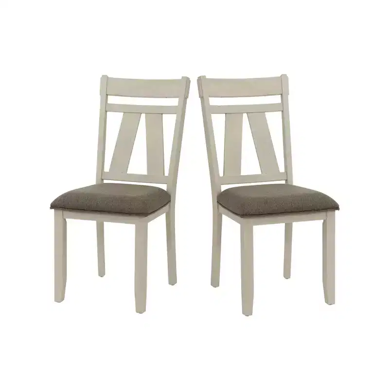Simple Relax Set of 2 Fabric Dining Chairs with Slatted Backrest in Grey and White