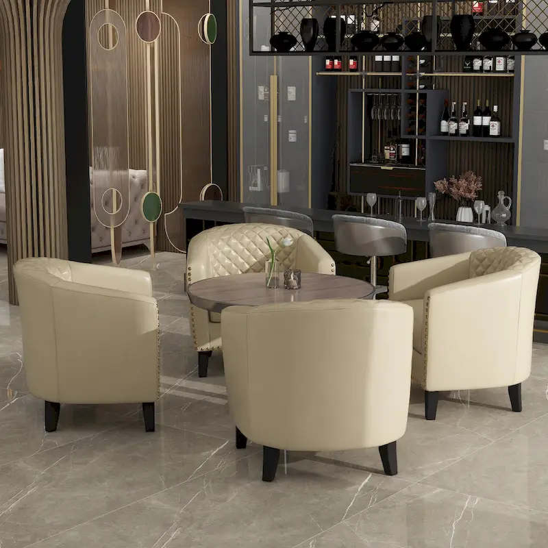 Modern Faux Leather Barrel Accent Chair with Wood Legs