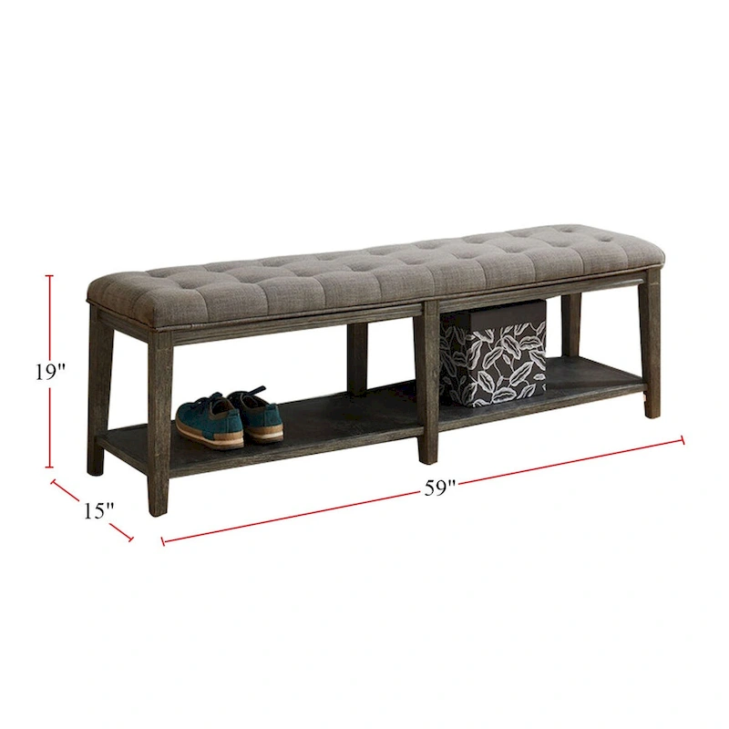 Wooden Bench with Button Tufted Seat