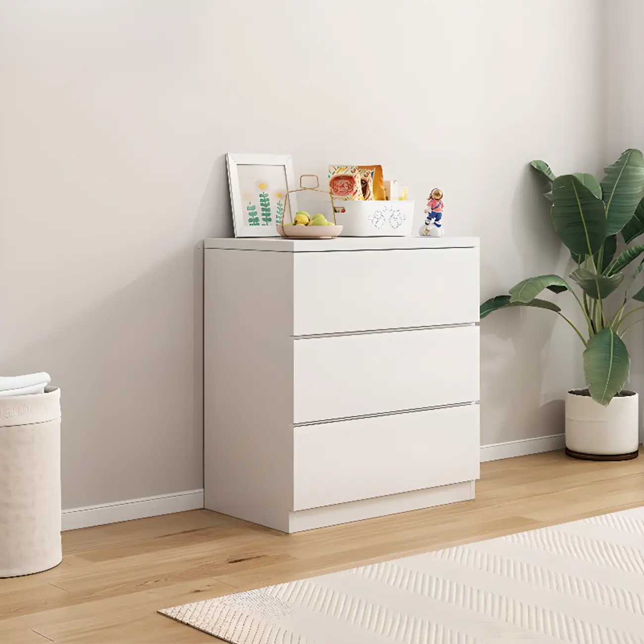 Minimalist Geometric White Manufactured Wood Bedroom Chest