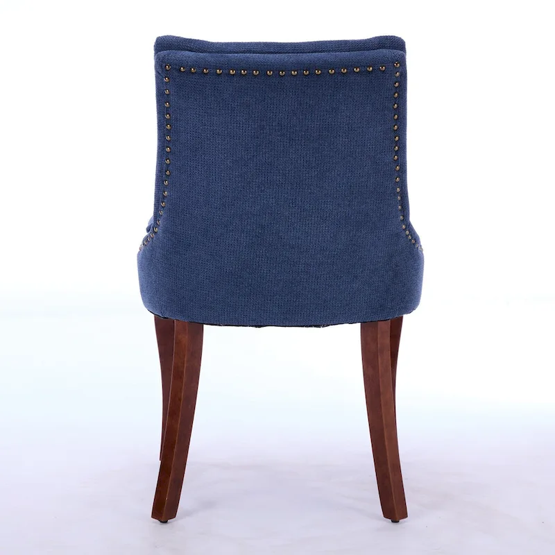 Double-layer Cushioned Dining Chairs Set of 2 Chenille Mid-Back Chair with Nailhead Trim Side Chair with Bent Wood Legs