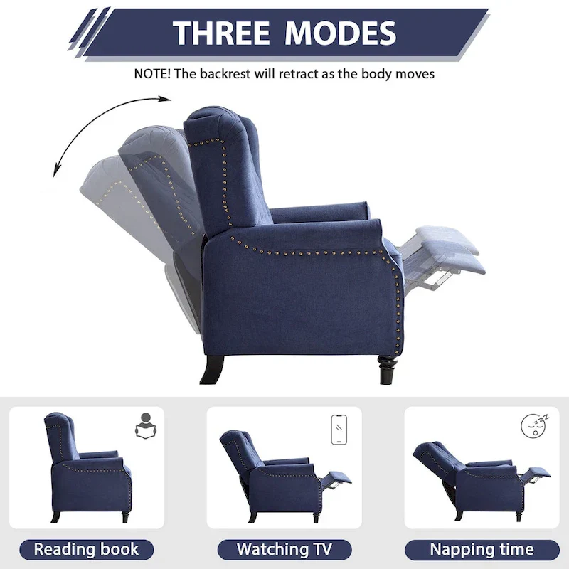 Push Back Recliner with Tufted Back and Wooden Legs