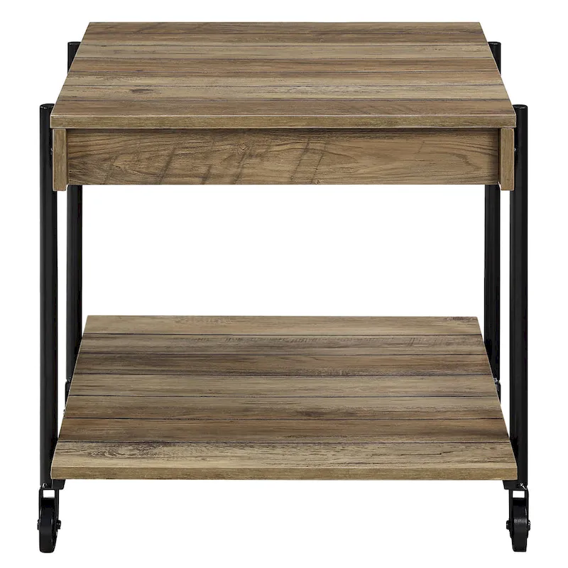 Black Farmhouse Steel 2-Piece Coffee Table Set with Wheels