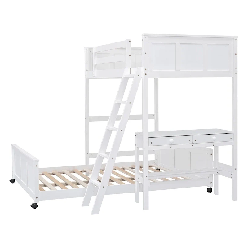 Twin Over Full Bunk Bed with Desk, Gray